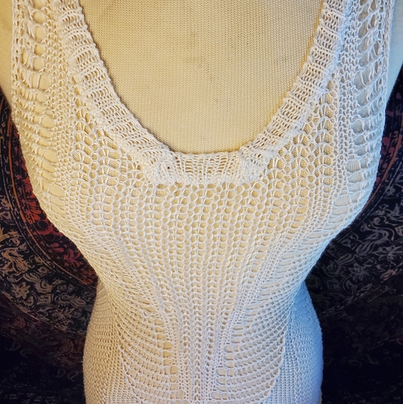 CAbi Ivory Bohemian Crochet Open Knit Tank Top Sweater Womens Size XS - Picture 5 of 14